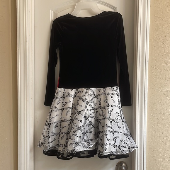 ♻️ Bonnie Jean Black White Red Floral Formal Holiday Dress size 14 - Picture 3 of 6